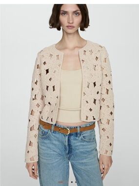 Mango Crochet Jacket with Openwork Details